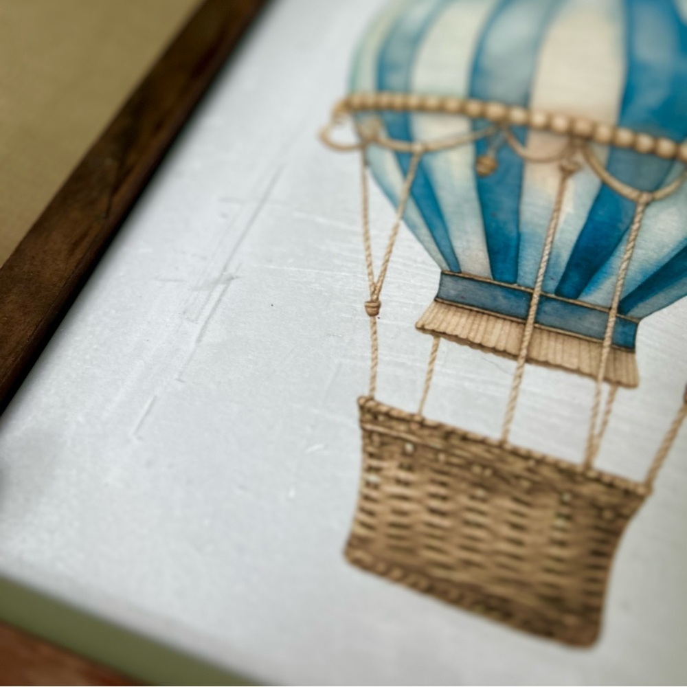 Vintage Rustic Wood Framed Blue Hot Air Balloon Wall Hanging Unique Decor Art - Picture 4 of 8